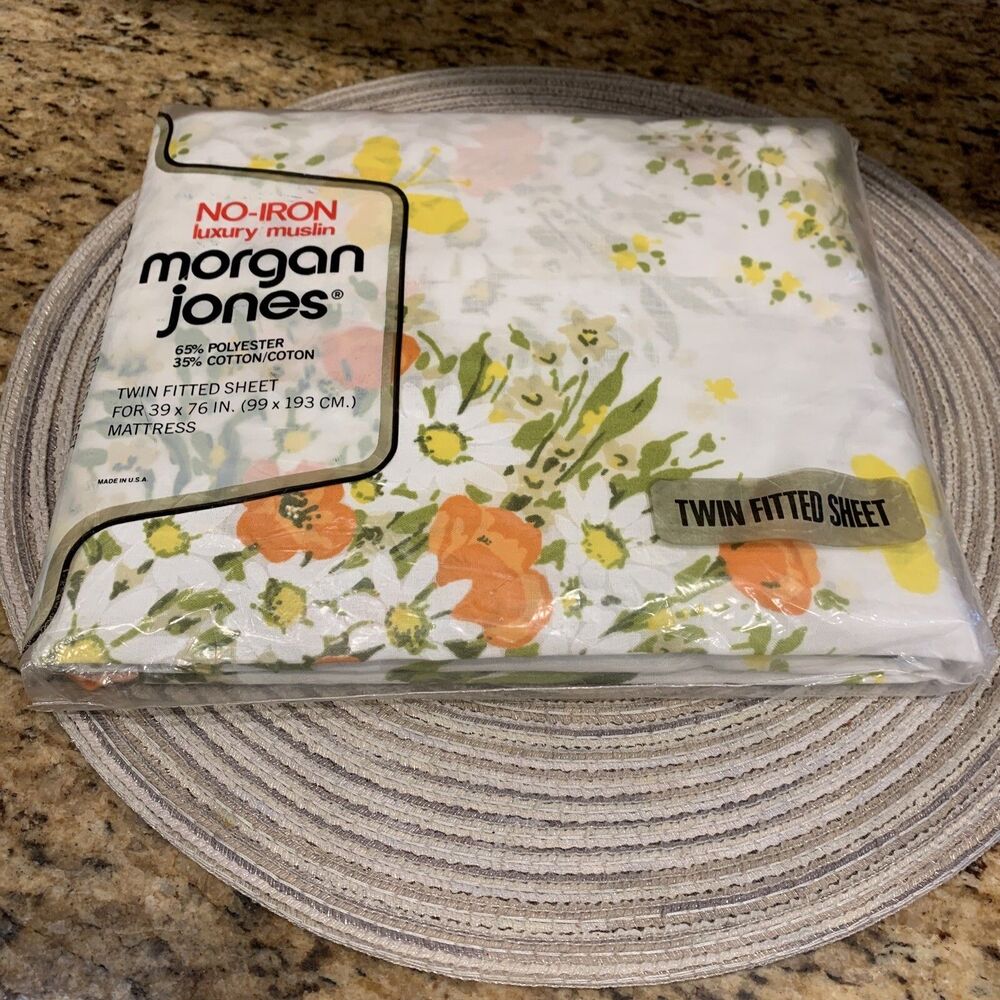Vintage Morgan Jones No-Iron Twin Fitted Sheet NOS Floral Design Made In USA NEW